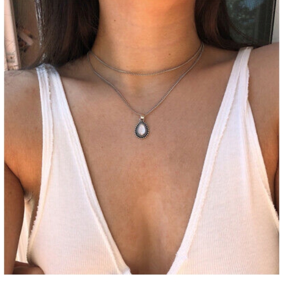 NWT MULTILAYER DRIPPING OPAL CHOKER SILVER CHAIN - Picture 5 of 7